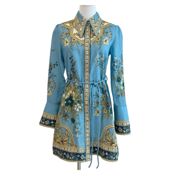 Alemais Cassie belted printed linen mini dress US 4 - Picture 6 of 6